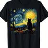 Vintage Cat Starry Night Graphic Tee Mens Cotton Artistic T-Shirt