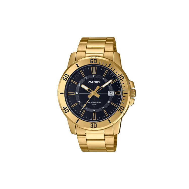 Casio 50M Waterproof Quartz Movement Stainless Steel Watch Men watches Black MTP-VD01G-1C Regular Watch Box
