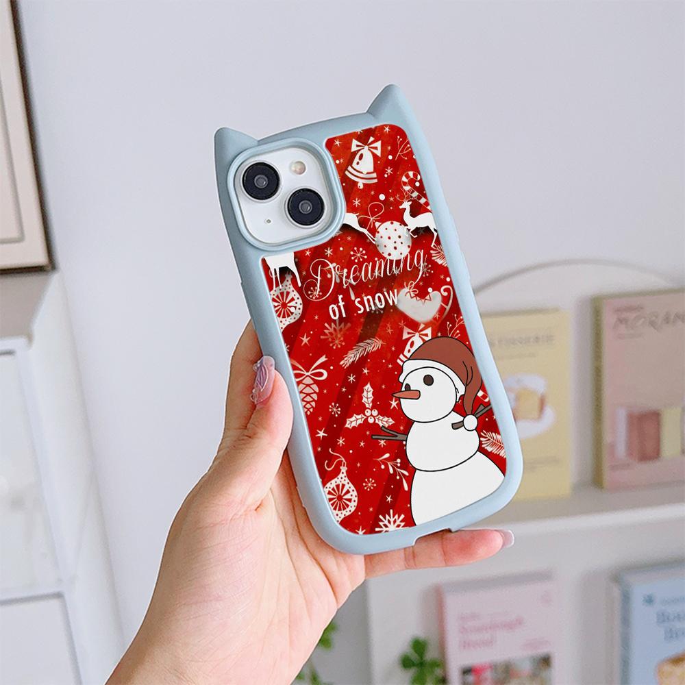 Cat Ear Soft Phone Case for iPhone 16 15 14 13 12 11 Pro Max Plus XR X TPU Anti-Drop Transparent Acrylic Back Cover NY28 Christmas tree Santa Claus