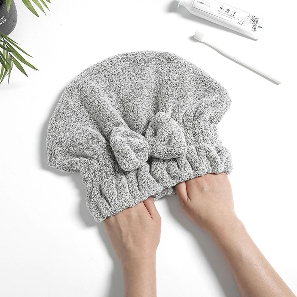 Dry Bamboo Charcoal Fiber Absorbent Anti-bacterial Hair Drying Cap Turban Wrap Bath Hat Towel Cap