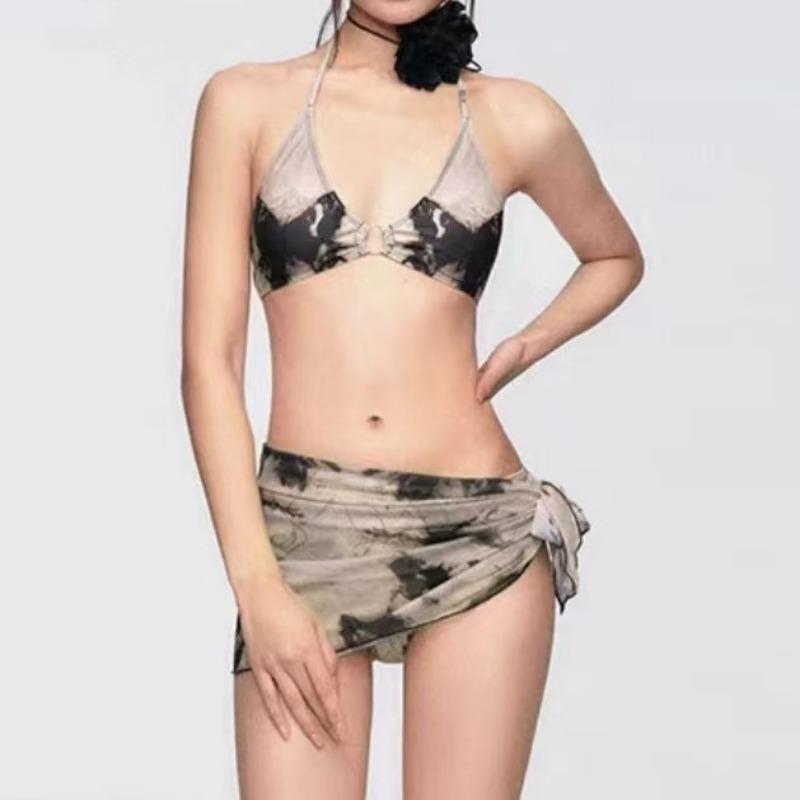 

Fashion high-end wasteland style sexy bikini three-piece set small breasts gather beach vacation hot spring swimsuit women S