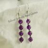 Amethyst Earrings, Round Beaded Earrings, 925 Sterling Silver Handmade Earrings, Dangle Earrings, February Birthstone, Anniversary Earrings