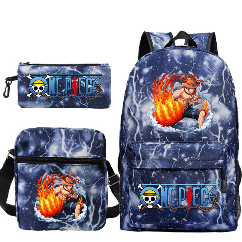 ONE PIECE Luffy Peripheral Student School Bag Three-piece Youth Backpack Shoulder Bag Pencil Case