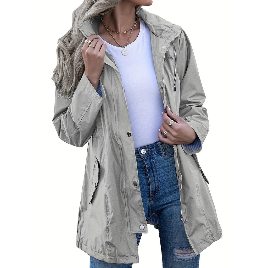 Women's Solid Color Long Sleeved Hooded Outdoor Suit Windproof And Waterproof Thin Jacket