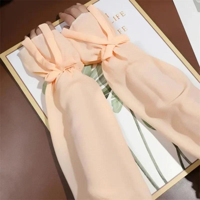 1Pc Women Lace Arm Sleeves Gloves Fingerless Ice Silk Gloves Mesh Tulle Long Gloves Summer Breathable Sun Protection Sleeves