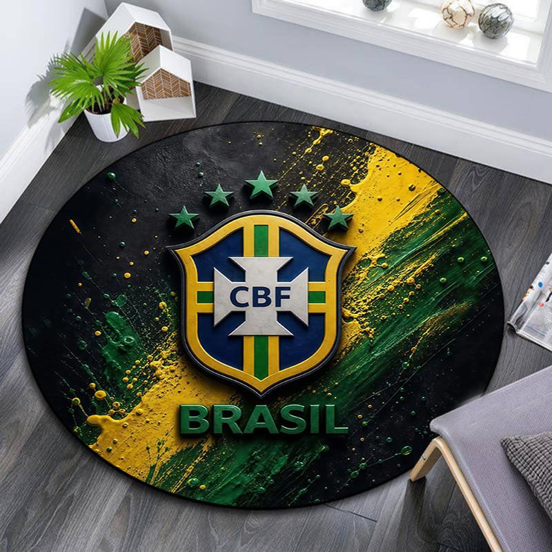 Brazil National Football Team2 Round Area Rug,Carpet Rug for Living Room Bedroom Sofa Playroom Decor,Non-slip Floor Mat