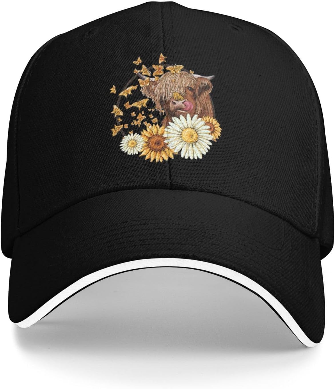 

Highland Cow Butterflies Flowers Baseball Cap Polyester Adjustable Casual Trucker Hat One Size