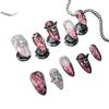 Handmade Gothic Press-On Nails With 3D Floral Carving Purple Red Angel Snake Print Women Almond Shape Acrylic
