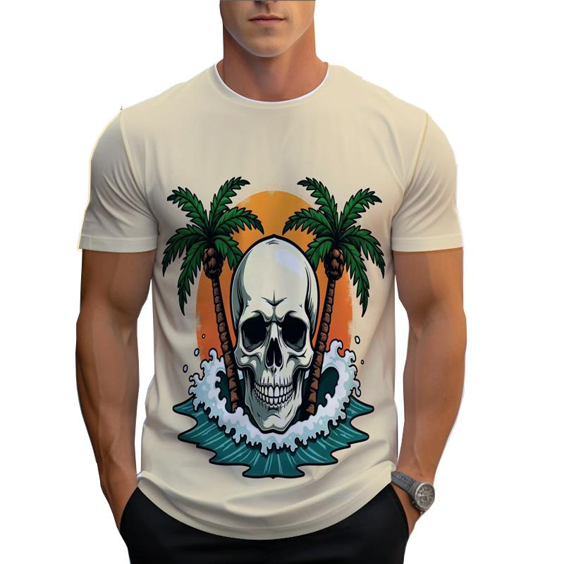 Fashionable Summer Men's Short Sleeved T-shirt with 3D Digital Printing Skull Round Neck Top for Men Shirt