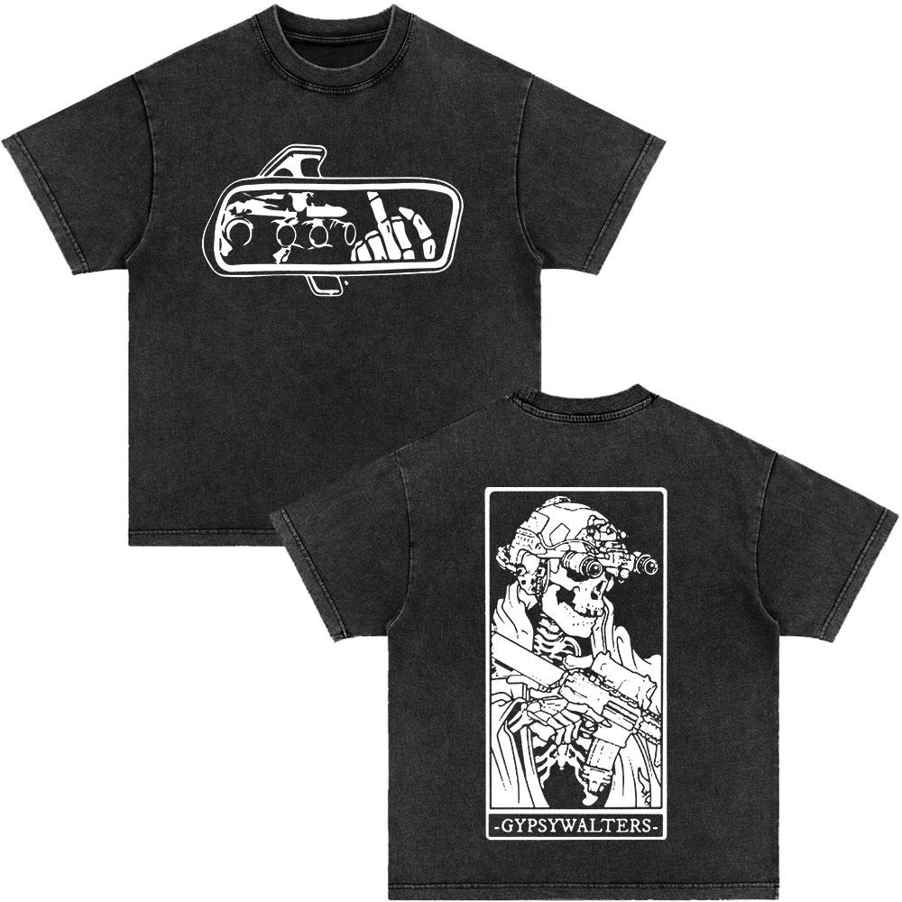 Forward Observations Group Be Seeing You Washed Vintage T-shirt Skeleton Graphic Punk Gothic T-Shirts Men Women Oversized Tshirt