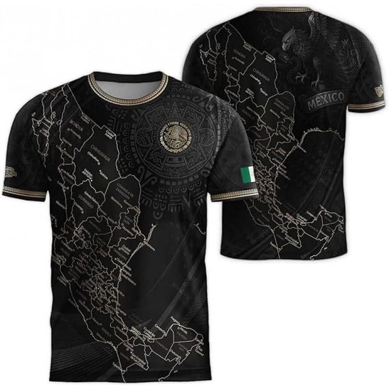 Mens Mexico Flag 3D Printed Short Sleeve T-Shirt Loose Fit Breathable Sport Tee Football Fans
