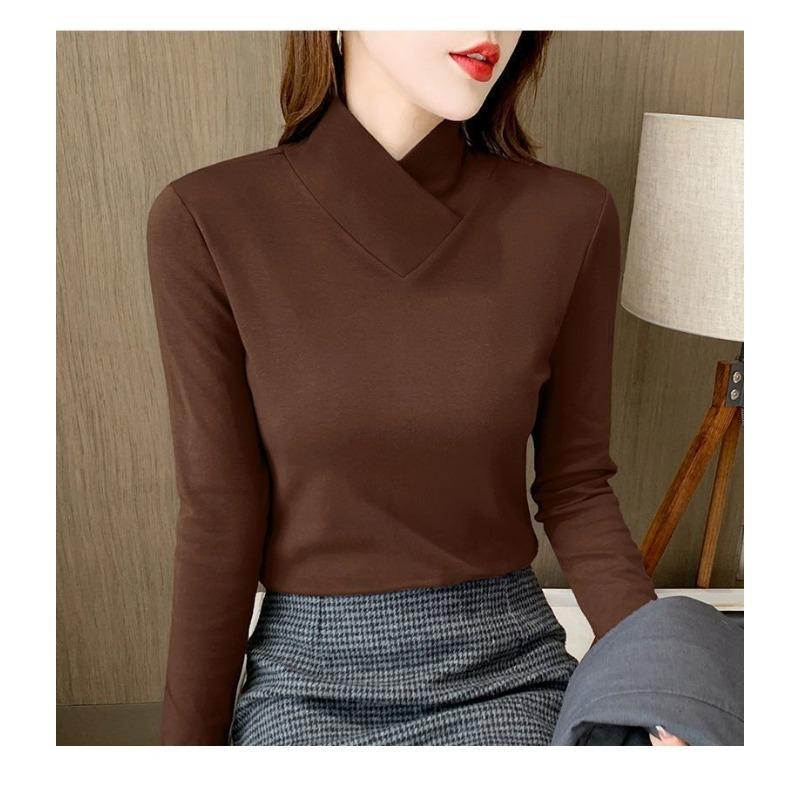 Winter Half-high Collar Thickened Double-sided German Velvet Warm Slimming Korean Style Long-sleeved Base Layer