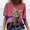 Summer Funny Cute Cat 3D Printed Women's T-Shirts Casual V-neck Short Sleeve Tops Fashion Loose Ladies Clothing SStreet Girl Tees
