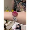 Women's Luxury Bracelet Set with Red Corundum Rose Necklace Gemstone Earrings Camellia Bangle