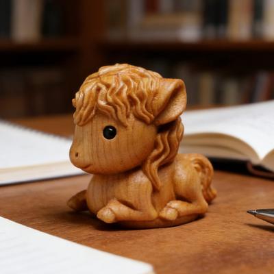 Horse Sculpture Wooden Miniature Decorative Figurine Natural Wood Smooth Surface Animal Statue Home Bookshelf Living Room Decor