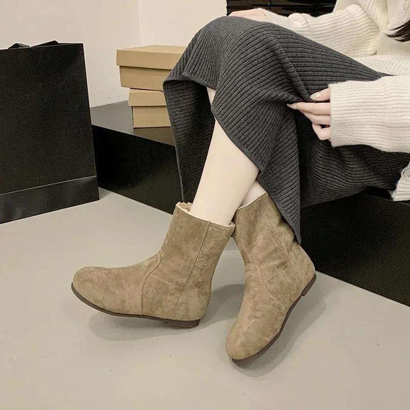 Women's Fashion Boots Low Heels Suede Sleeve Ankle Boots Warm Cozy Walking Shoes Woman 2025 Outdoor Winter Short  Ladies Shoes