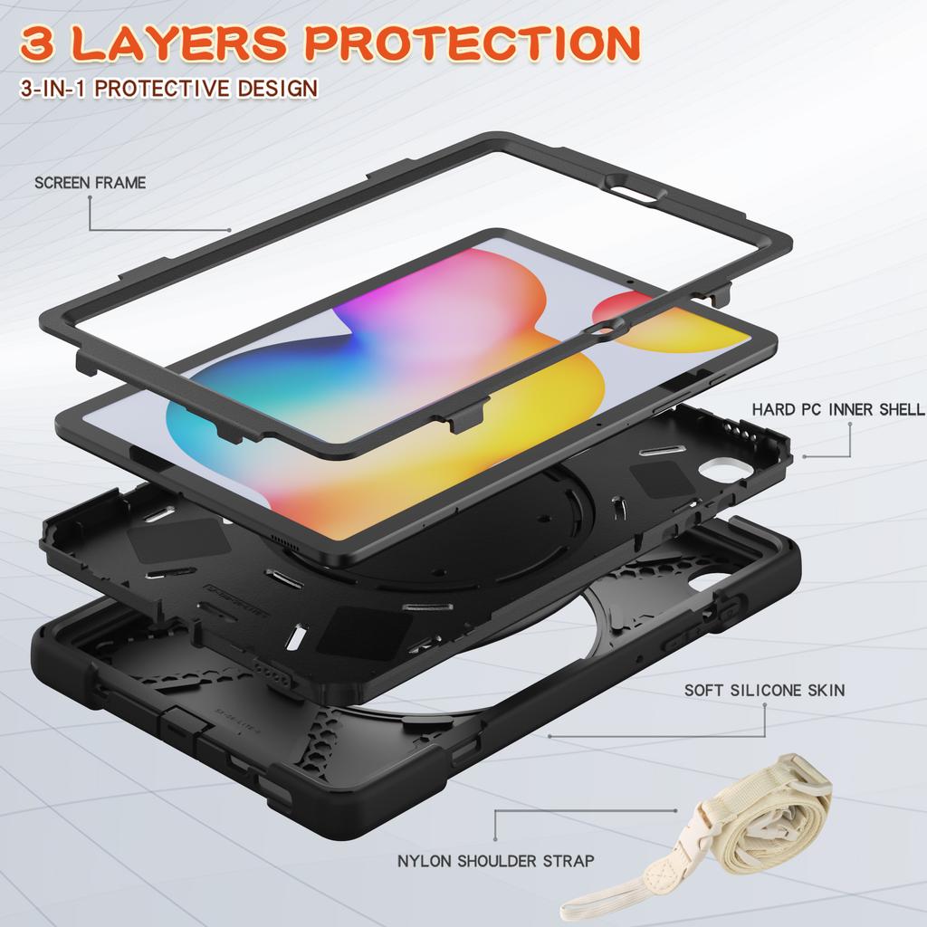 360 Rotating Stand Strap Case for Samsung Galaxy Tab A7 Lite 8.7 A10.1 A8 10.5 S6 Lite 10.4 Hybird Armor Protective Tablet Cover