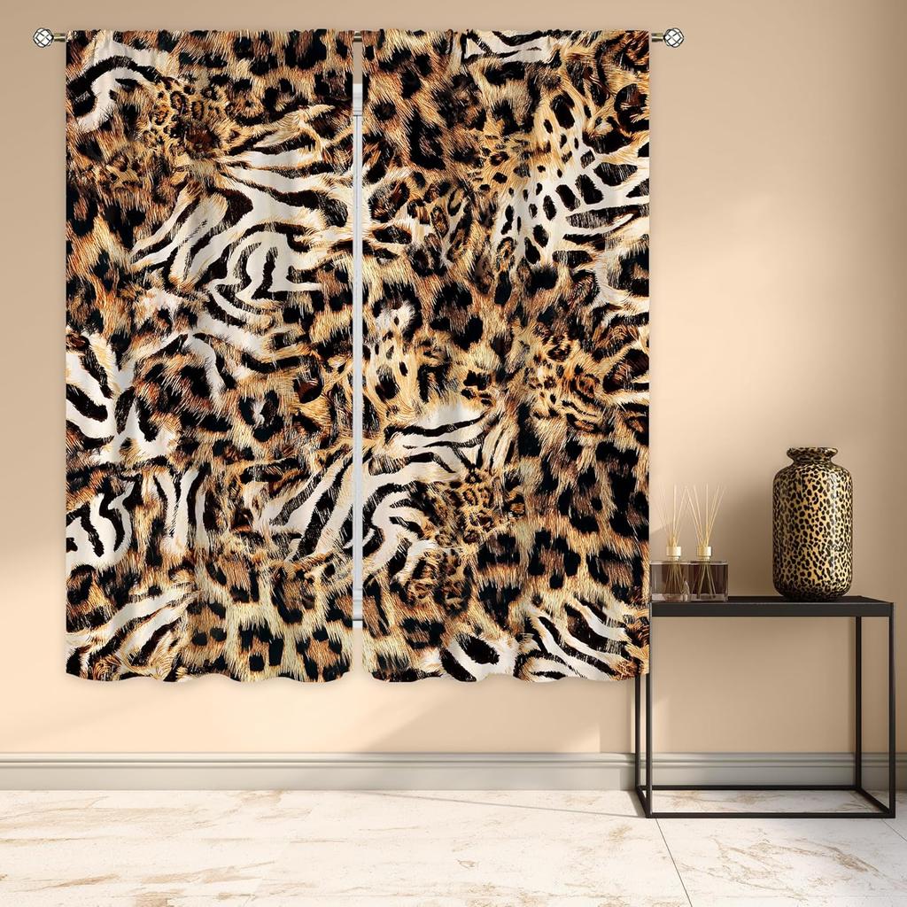 Modern Pink Bow Leopard Print Curtains Preppy Girly Cheetah Cute Pretty Sweet Girls Art Printed Retro Fashion Curtain Polyester With Rod Pocket