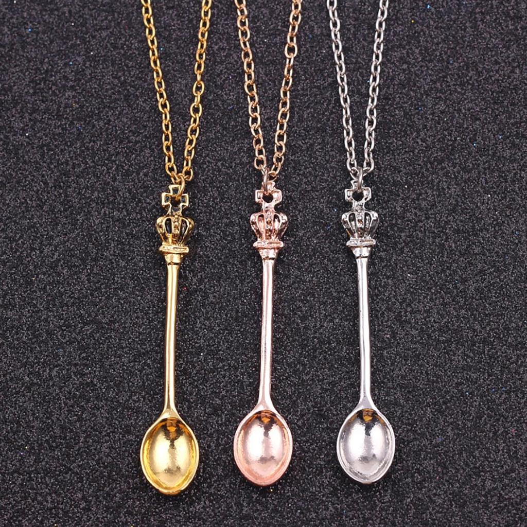 4 Colors Spoon Necklace Spice Spoon Necklace Adjustable Mini Crowns Spoon Necklace Vintage Mini Spoon Pendant