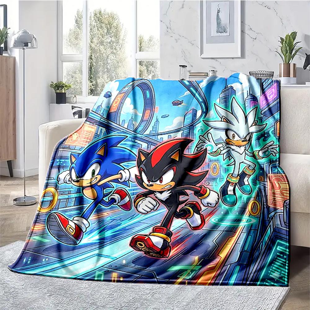 Sonic Theme Printed Blanket - Perfect for Couch, Bed, Travel & Outdoor Use | Machine Washable, Cozy & Durable.