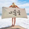 La Vita Luxury Beige Stripes Beach Towel, Quick Dry Microfiber for Pool Travel Yoga Spa Gift