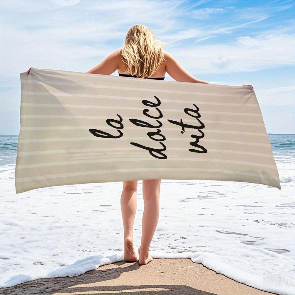 La Vita Luxury Beige Stripes Beach Towel, Quick Dry Microfiber for Pool Travel Yoga Spa Gift