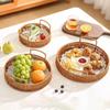 20/25/30/35cm Handwoven Rattan Basket Plastic Imitation Double Ears Rattan Storage Tray with Handle Round Shape Basket