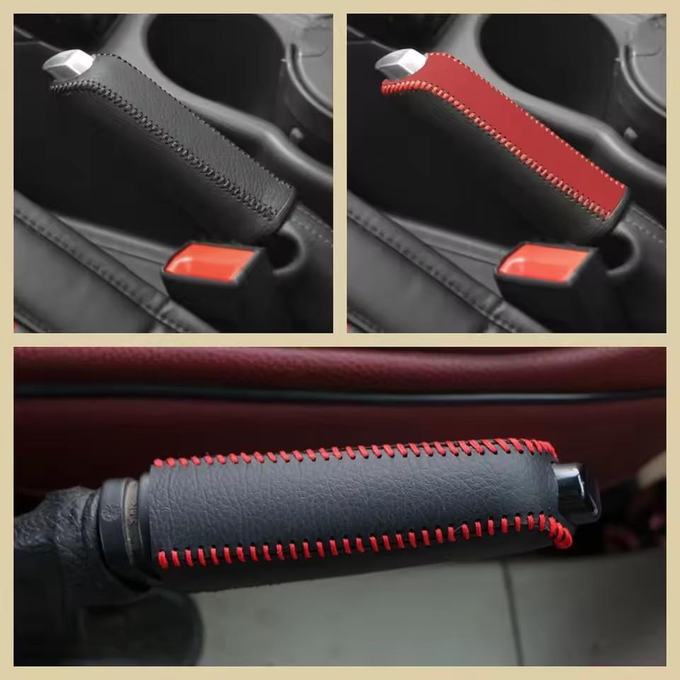 Mobidea Carbon Fiber Style Car Handbrake Cover PU Leather Anti-Skid Universal Auto Parking Brake Protector Sleeve