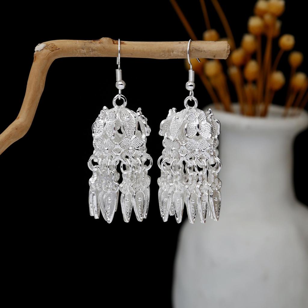 Boucles d'oreilles à pampilles en argent Miao: Style Ethnique, Exagération Tendance, Design Luxe Léger