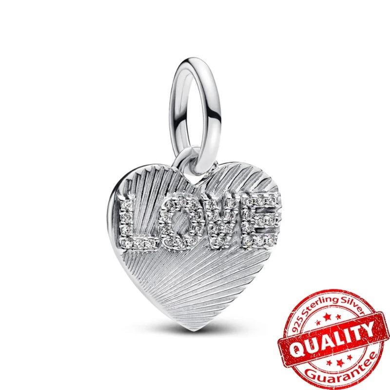 925 Silver Heart Charm Beads Full Diamond Round Rose Pendant for DIY Necklace Bracelet Jewelry Gift