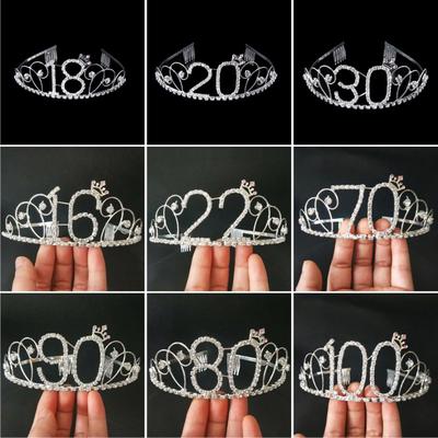 18 21 30 40 50 Birthday Party Decorations Women Crystal Rhinestone Tiara Princess Crown Hairband Headdress Wedding Accessories