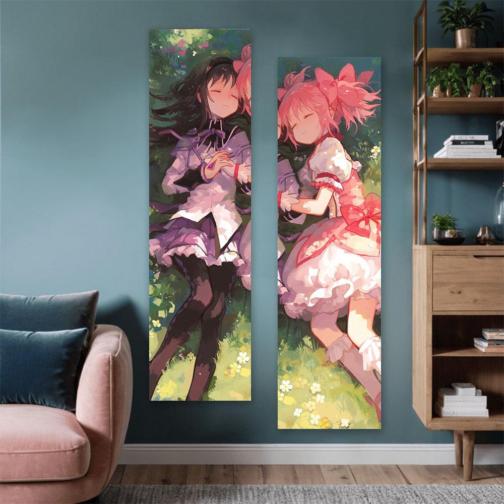 Süßer Magisches Mädchen Vertikaler Wandteppich Madoka Und Homura Langes Wandbehang Teenager Schlafzimmer Wohnheimzimmer Dekoration