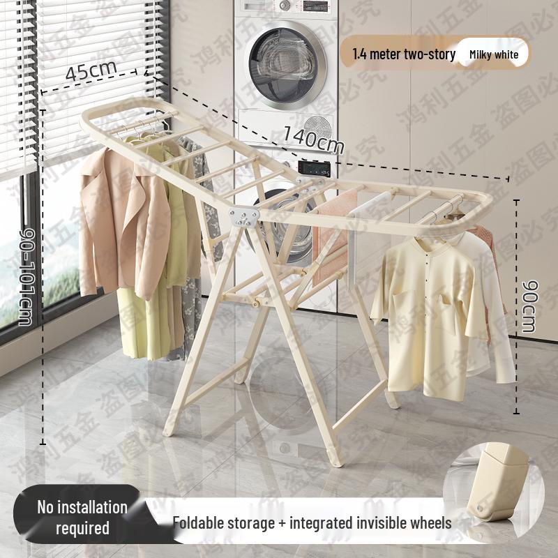 Folding Floor-Standing Clothes Drying Rack for Household, Bedroom, Balcony, Indoor Use - Ideal for Baby Clothes and Quilts.