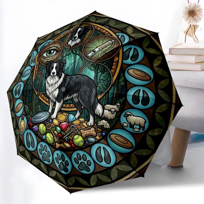 Dogs Glass Journey pattern umbrella, portable and foldable design, 8 ribs, a casual accessory for Halloween, Christmas, and birthday gifts.