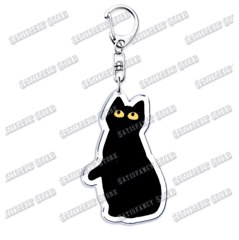 Cute Kawaii Little Black Cat Acrylic Keychains Funny Pet Kitty Keyring for Accessories Bag Pendant Key Chain Jewelry Fans Gifts