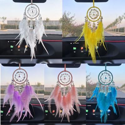 Dream Catcher Car Pendant for Girls Feather Mirror Hanging Pendant Home Decor Lucky Car Ornament Interior Accessories Crystal