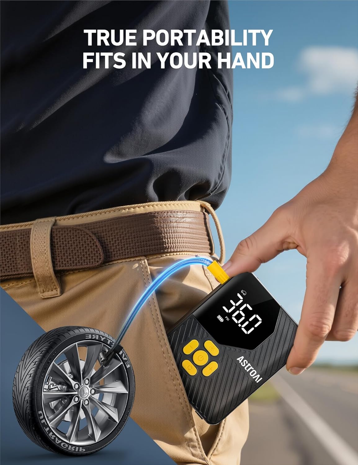 

L7 Mini Tire Inflator, 150 PSI Cordless Air Pump with LED Light & Gauge, Auto Shut-Off - for Car, Motorcycle, Bicycle, Ball - Ye United States