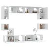 8 piece TV cabinet set white particleboard