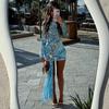 European Women's Summer Mesh Starfish Print Slim Dress with Sashes