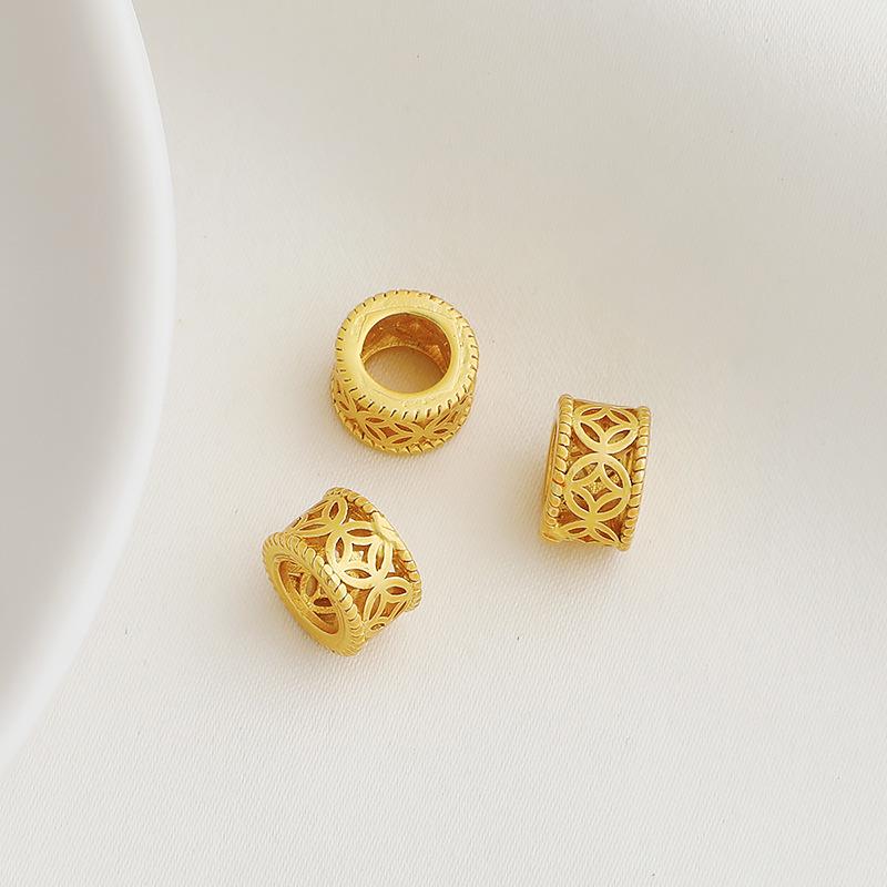 Gold-Plated Retro Coin Color-Retention Beads: Copper Hollow Spacer Beads for DIY Jewelry and Braided Rope Materials.