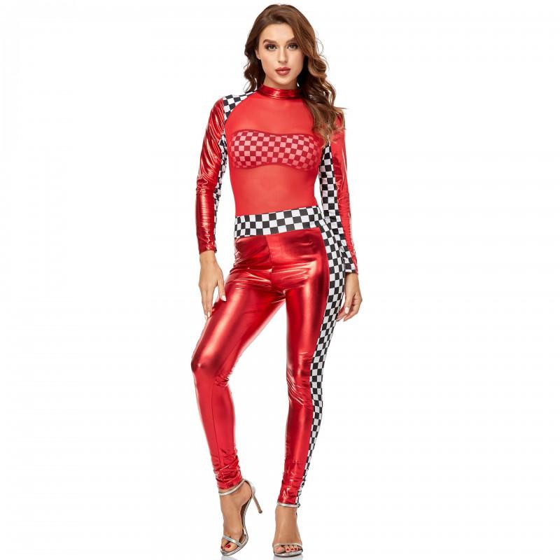 Red Sexy Jumpsuit Cheerleading Outfit PU Leather Football Girl Role Play Costume