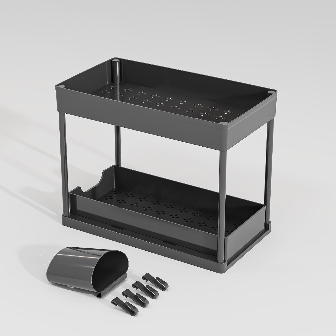 

Двухуровневая кухонная полка для хранения, Органайзер большой вместимости под раковину с выдвижными ящиками, Полка для кухонного шкафа, Домашние аксессуары чёрный