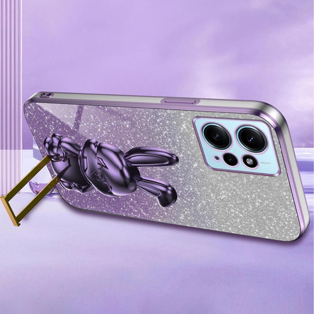 For Xiaomi Redmi Note 12 4G Case Cute Rabbit Anti-shock Phone Cover with Pull-out Kickstand