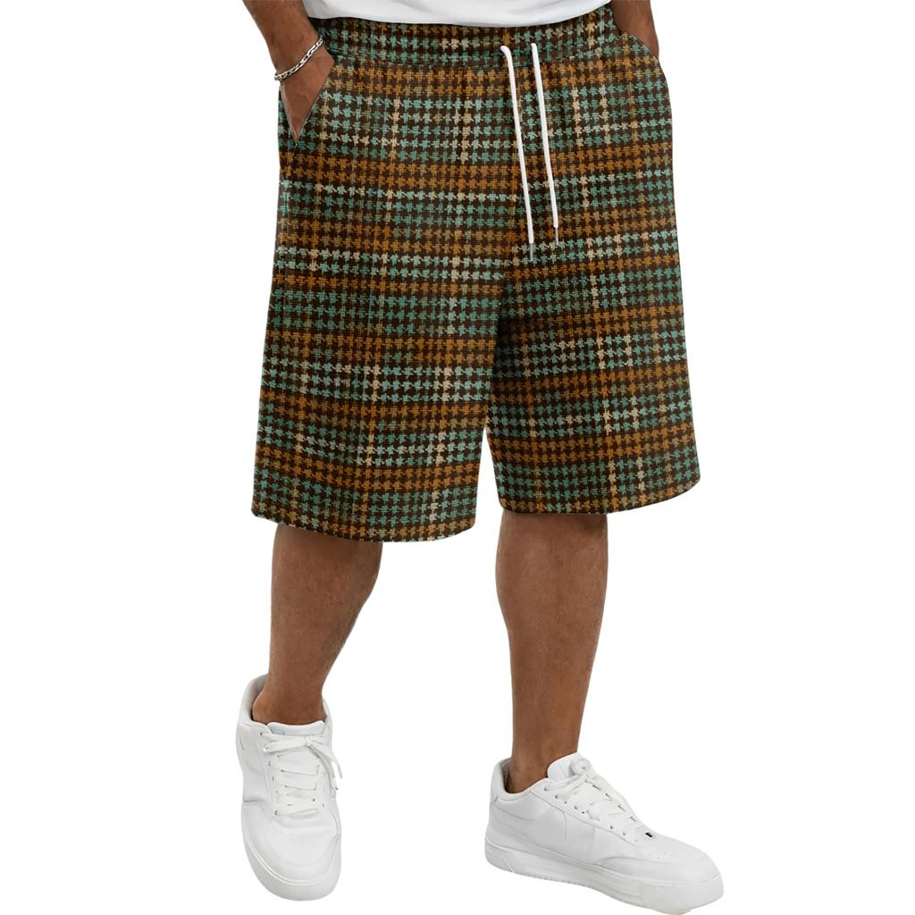 Men's Casual Plaid Drawstring Shorts Relaxed Fit Elastic Waistband Lightweight Breathable Fabric for Everyday Wear