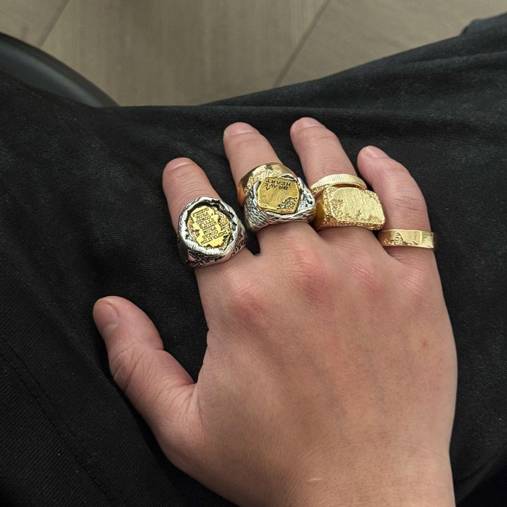 Finger Rings Sets 6Pcs/Set Geometric Open Rings Alloy Adjustable Men Rings Wide Opening Thick Irregular Letter Rings Women