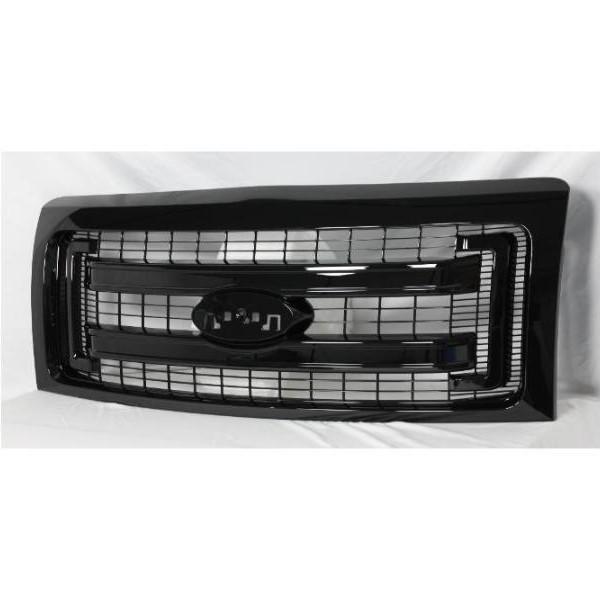 Bright Black Front Grille for Ford F150 2009-2014 XLT - High Trim Version.