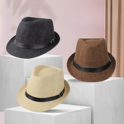 Cappello di Paglia Moda Uomo Donna Estate Trendy Cappelli da Spiaggia Parasole Fedora Tinta Unita Nastro Casual Cowboy Cappello Jazz Cappello da Gangster Maschile