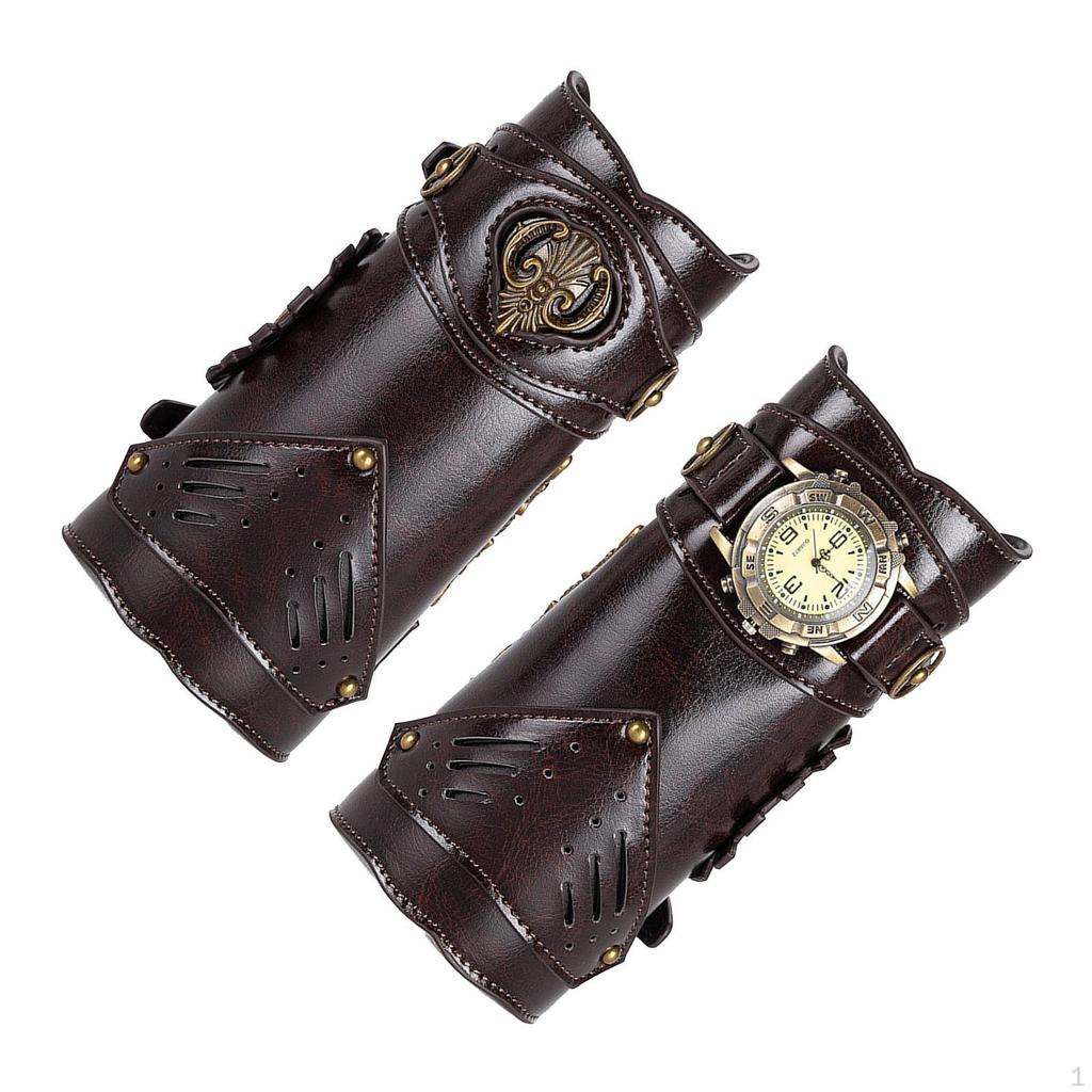 Cosplay Leather Gauntlets GORGECRAFT 2PCS Leather Bracers Arm Guards - Medieval Viking Wrist Armor For Cosplay, Archery & Renaissance Fairs Renaissance Costume Men