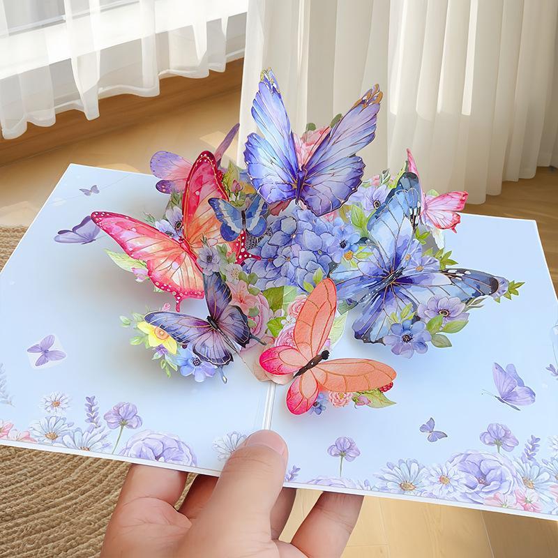 3D Fold Out Butterfly Flower Greeting Card Handmade High Quality Paper Up Card for Graduation Business Holiday Gifts