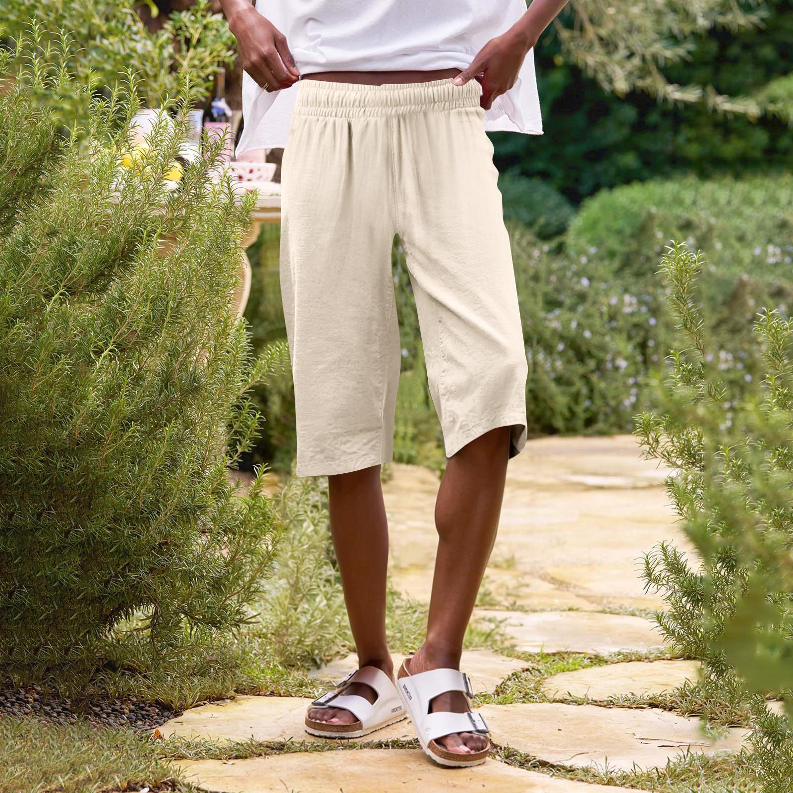 

Женские однотонные повседневные брюки с высокой талией, спортивные брюки, шорты 1/2 M хаки